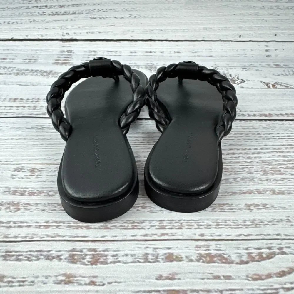Tory Burch Braided Benton Womens US 6M Thong Sandals Black Leather
